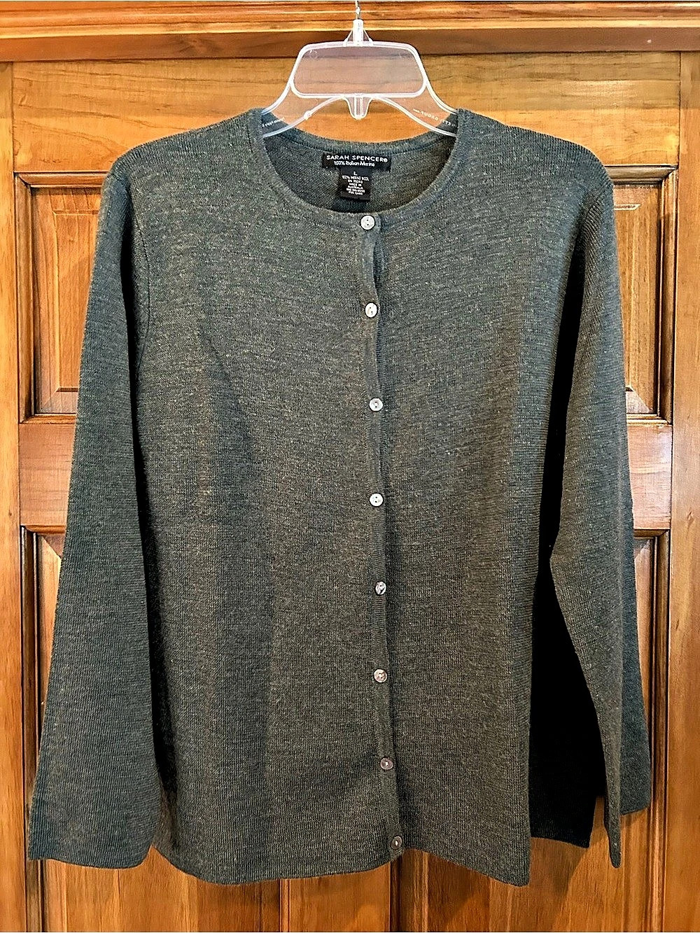 Sarah Spencer Merino Wool Cardigan in Heather Green Size Large